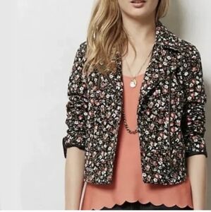 ANTHROPOLOGIE Hei Hei Tinsley Floral Assymetric Zip Moto Jacket Blazer Size 4
